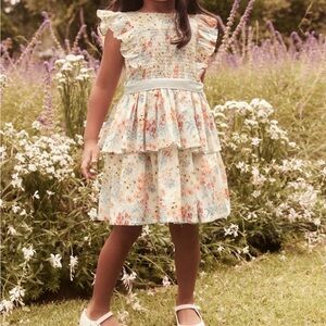 Laura Ashley Floral Cotton Tiered Dress - Cream and Orange, Size 12-18M